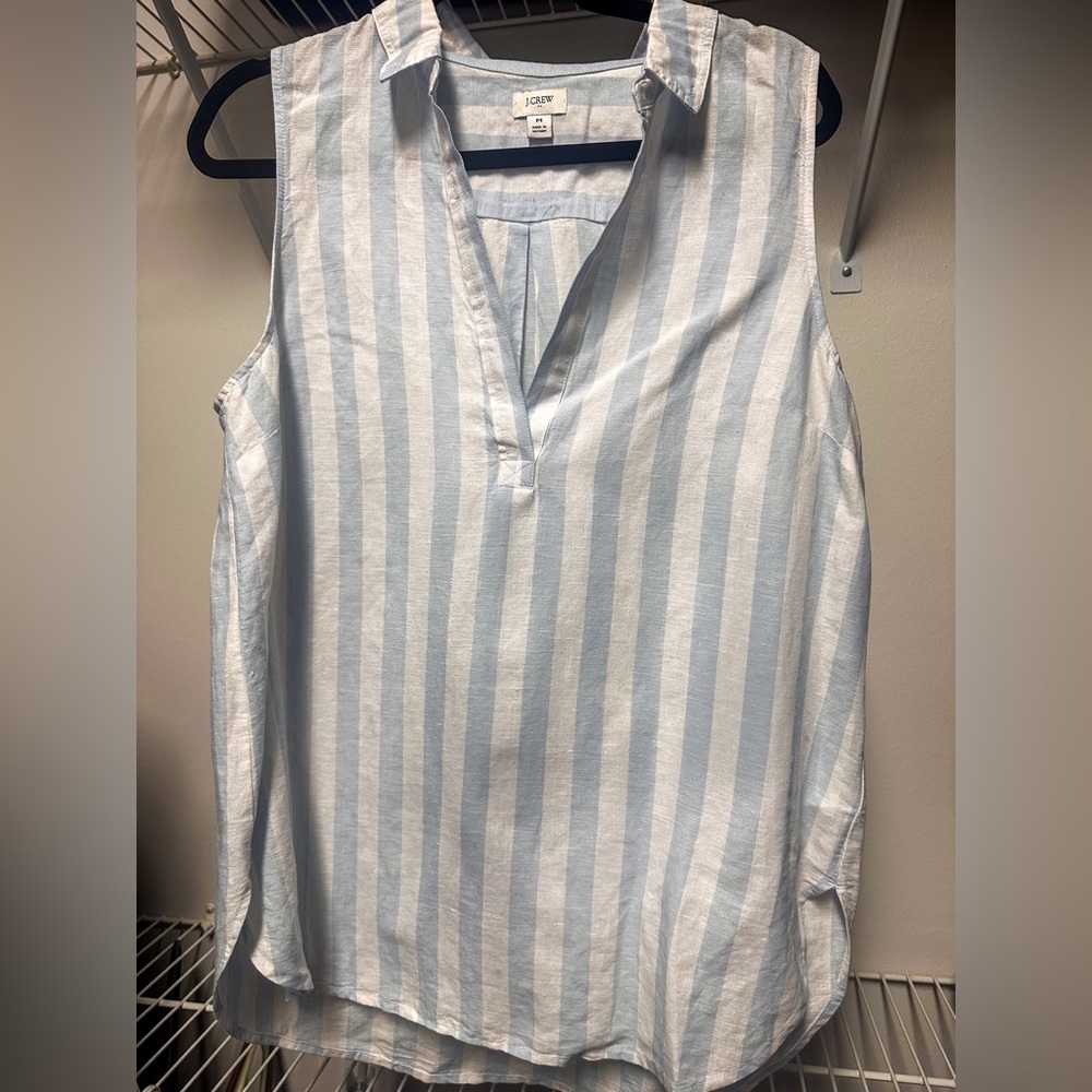 J. Crew Light Blue & White Striped Linen Sleeveless Blouse | Summer Classic EUC - Picture 6 of 6